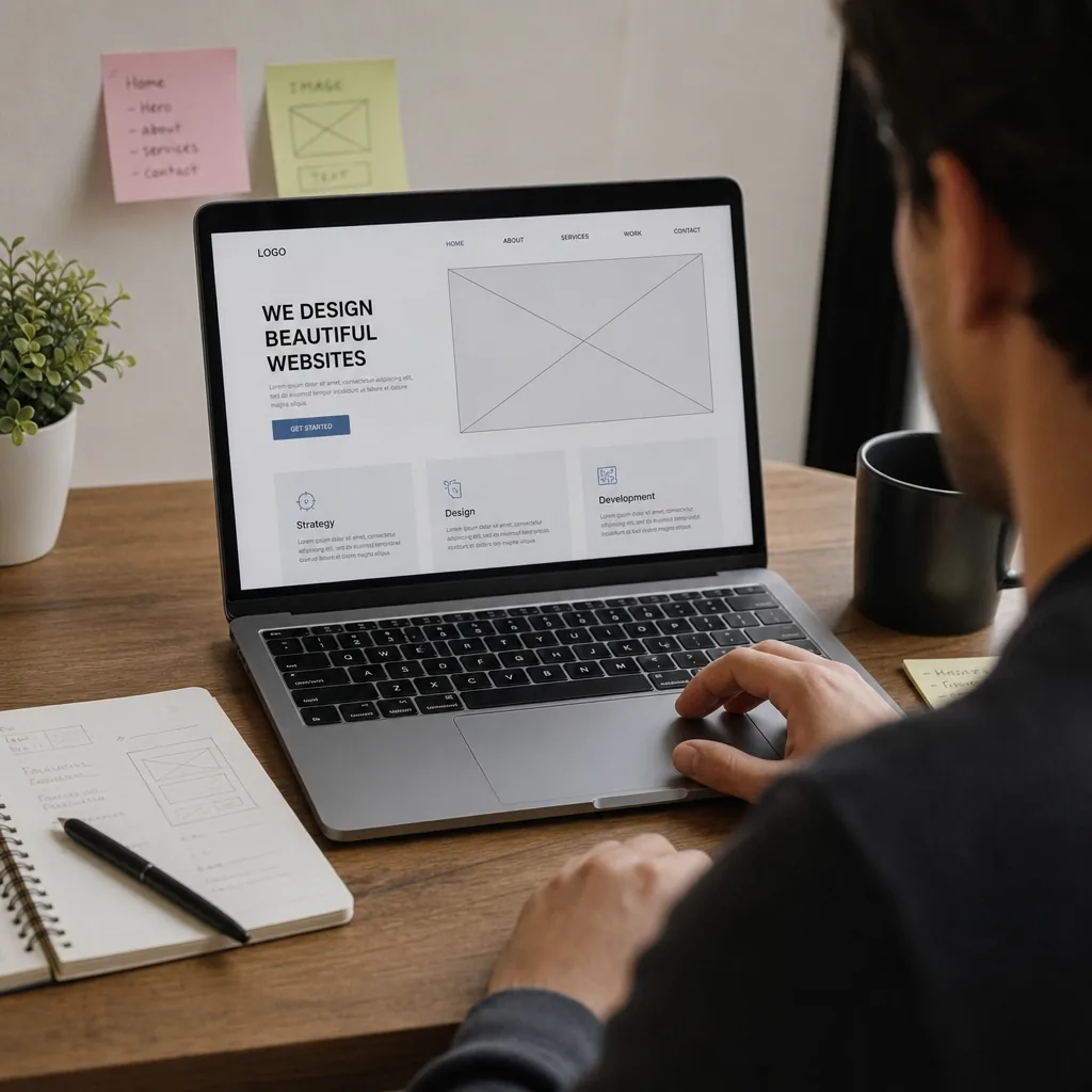 designer reviewing website layout on a laptop